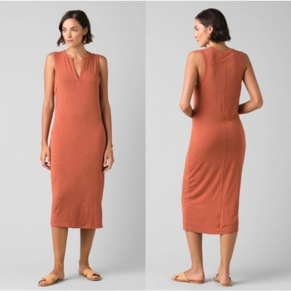 PRANA Foundations Sleeveless Midi Dress S Tencel Burnt Orange